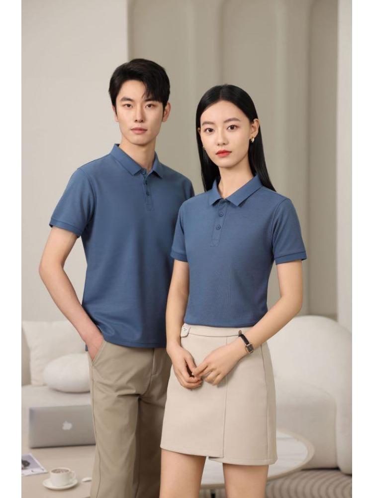 Oddychające Wygodne Bluzki Styl Casual Koszule Jednokolorowe Męskie i Damskie Koszule z Krótkim Rękawem z Klapami Letnia Odzież Robocza T-shirt YG-920J