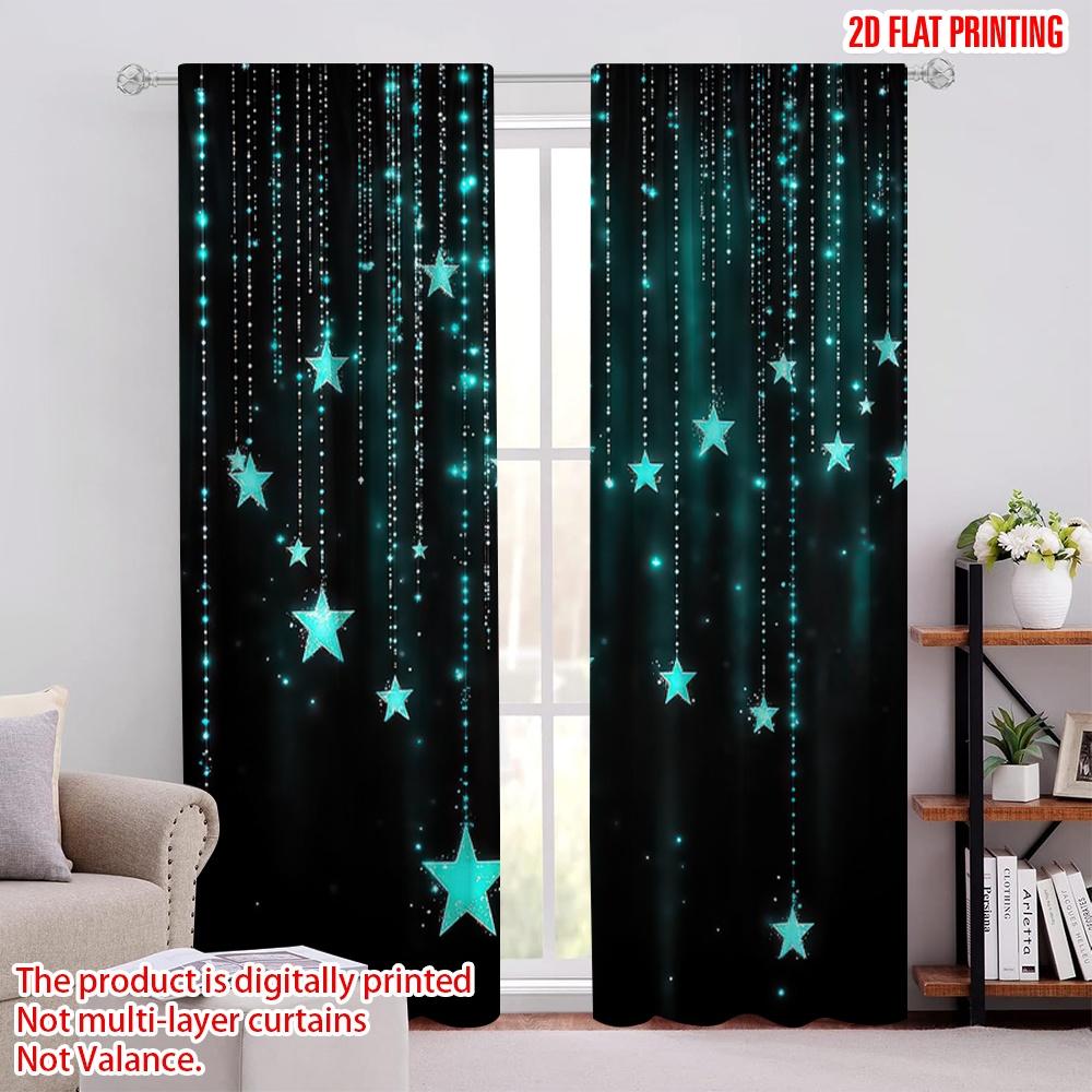 2D flat printing 2pcs Window Drapes Galaxy Versatile Durable Polyester,Without Electricity Versatile Applies to Indoor