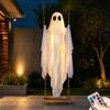 Hanging Ghost Decor Swinging Halloween Decoration, LED Light Up Large Spooky Weighted Fabric with Remote Control for Outside Garden Yard Porch