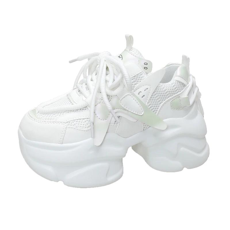 Mode 10cm Herbst Frühling Chunky Sneakers Frauen Lace Up Non-slip Plattform Sport Schuhe Dicke Sohle Schuhe Weibliche Heels casual Sneakers