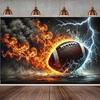 2D Cool Football Themed Party Backdrop with Flames, Water and Thunder
