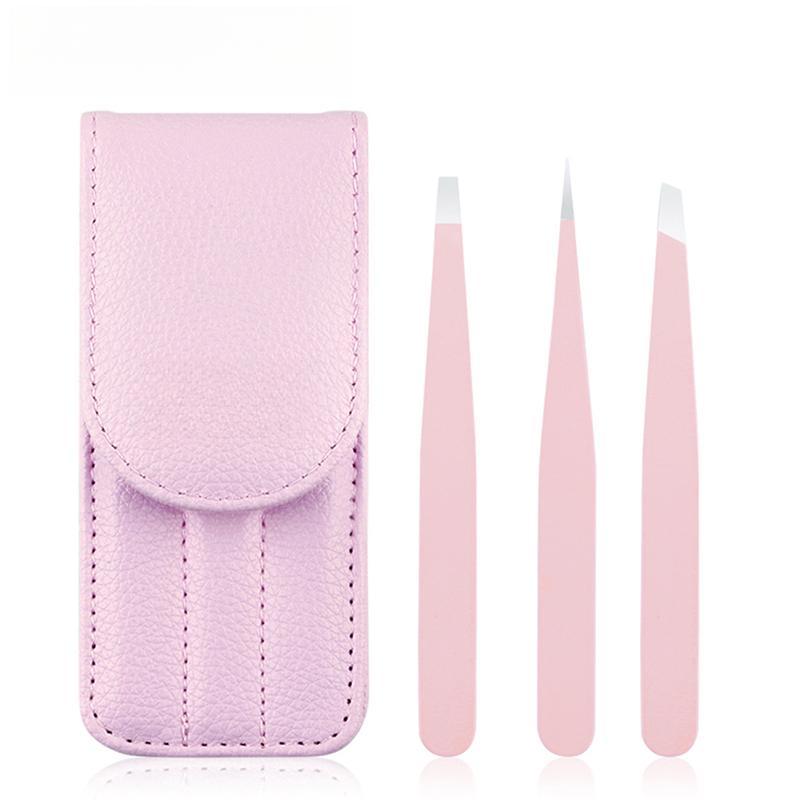 

3 шт. пинцеты для бровей из нержавеющей стали для удаления волос с набором инструментов для макияжа с заостренным кончиком/скошенным кончиком/плоским кончиком Pinzas Pincet розовый