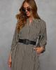 European and American Women's V-Neck Striped Belt Shirt Dress - Autumn 2025 Fashion