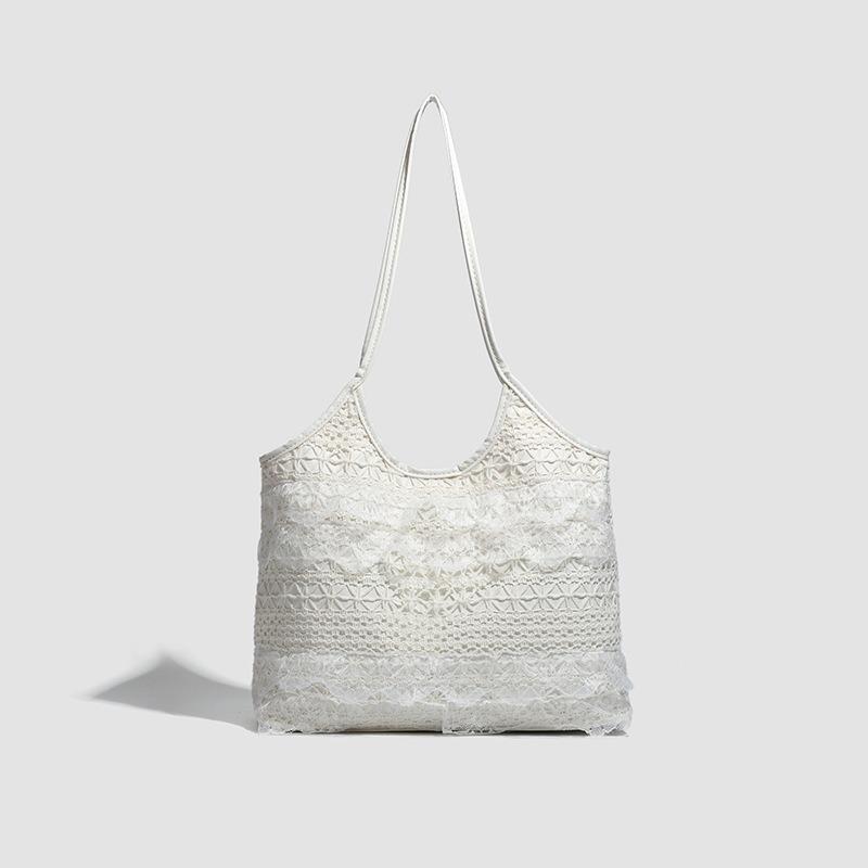 

2025 New Autumn Holiday Fairy Lace Mesh Underarm Handbag Single Shoulder Bag Commuting Large Capacity Tote Bag for Women белый
