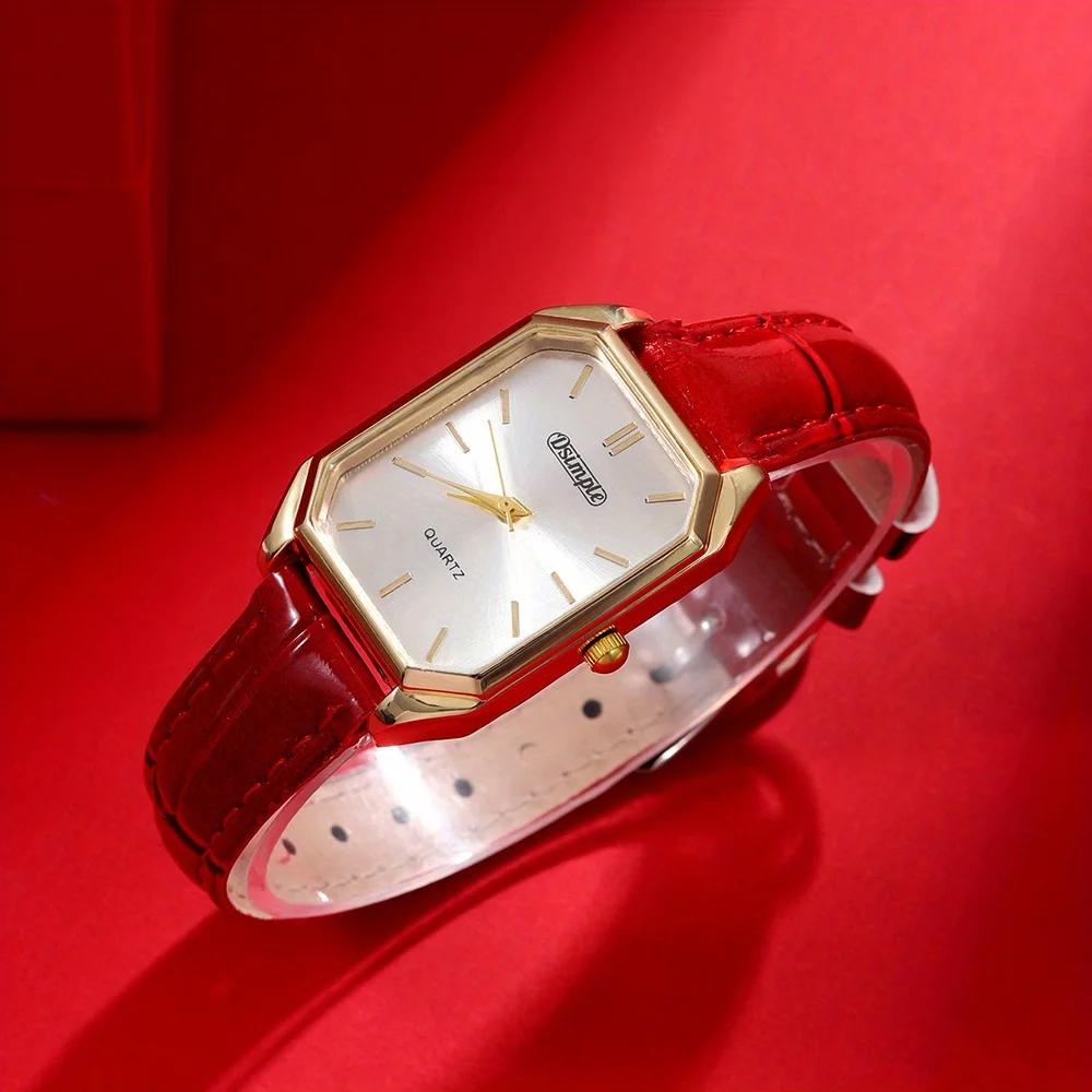Luxury Women's Watches Elegant Womens Quartz Watch Analog Red PU Leather Designer Square Dial Wrist Watch Ideal Choice for Gifts