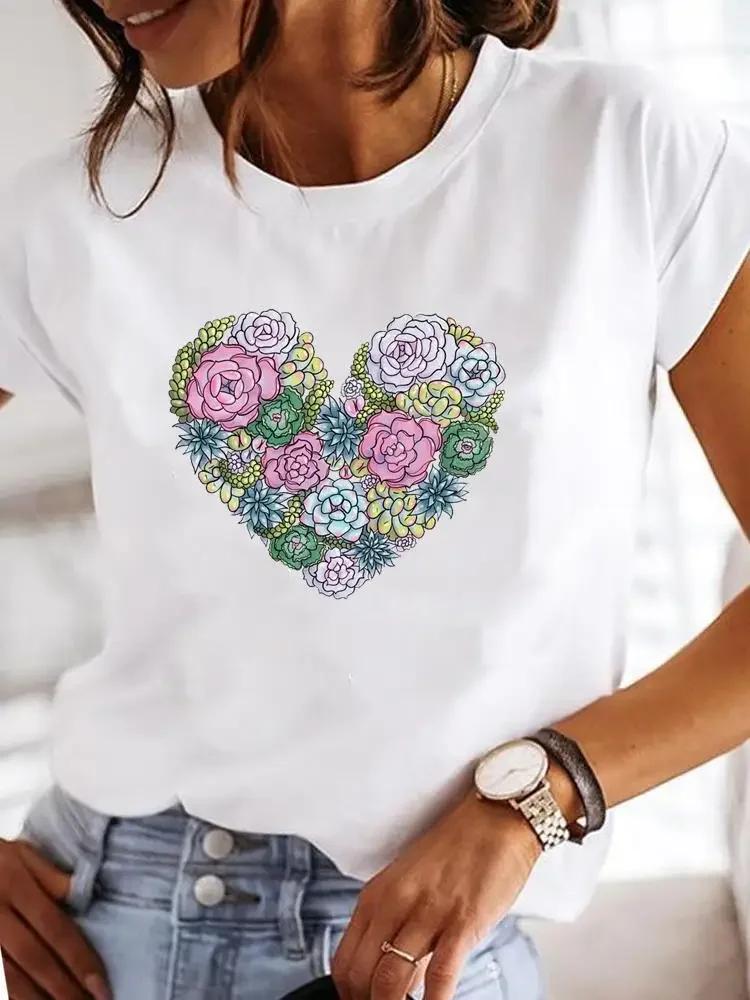 Casual Cotton Ladies Fashion Female Graphic Tee Short Sleeve Women Love Heart Trend Sweet Print Summer T Clothing T-shirts 2024