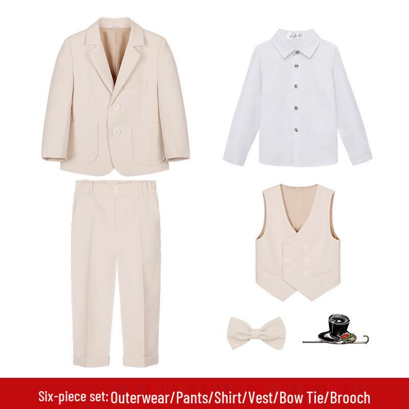 Boys' Solid Color Tuxedo Suit - Spring/Autumn British Style Blazer and Piano Performance Set