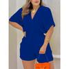 Solid V Neck Romper, Elegant Short Sleeve Shirred Waist Jumpsuit For Spring & Summer, Women's Clothing