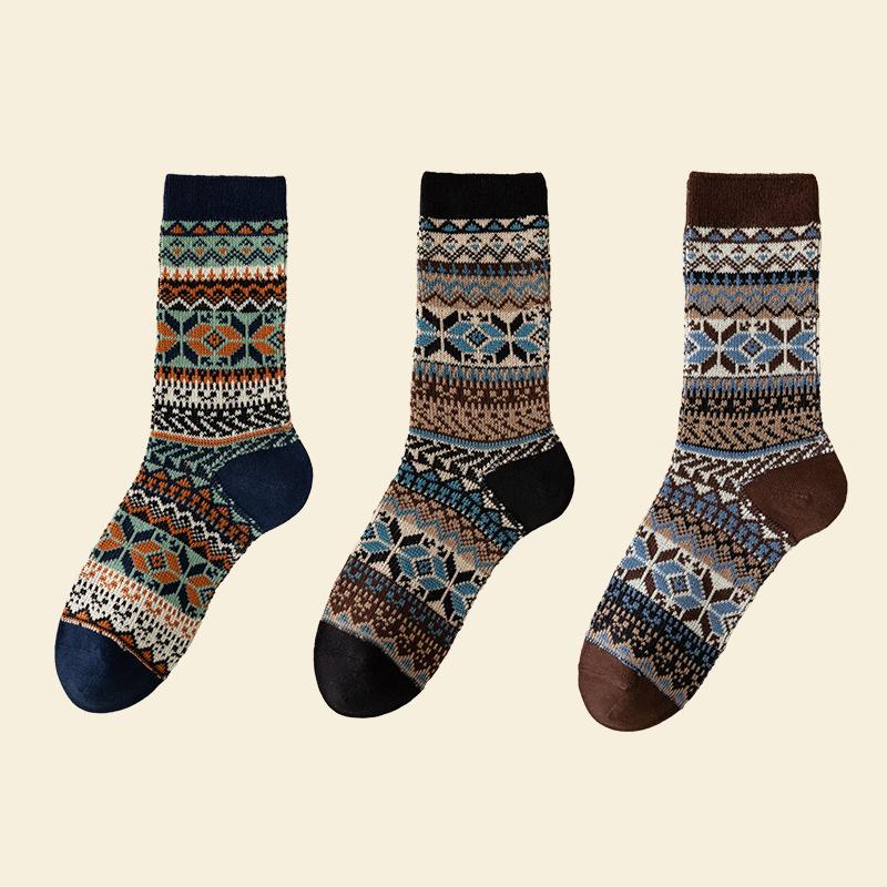 Men's Dress Socks Cotton Crew Socks 3 Pairs,Breathable and Sweat-absorbing Funky Colorful Pattern Crew Socks