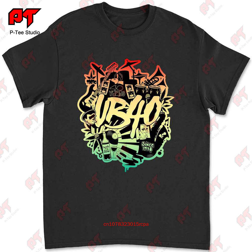 Koszulkka Ub40 40. Rocznica Oficjalny Klub Dub Reggae Czarna Rasta Logo 4XL IH21
