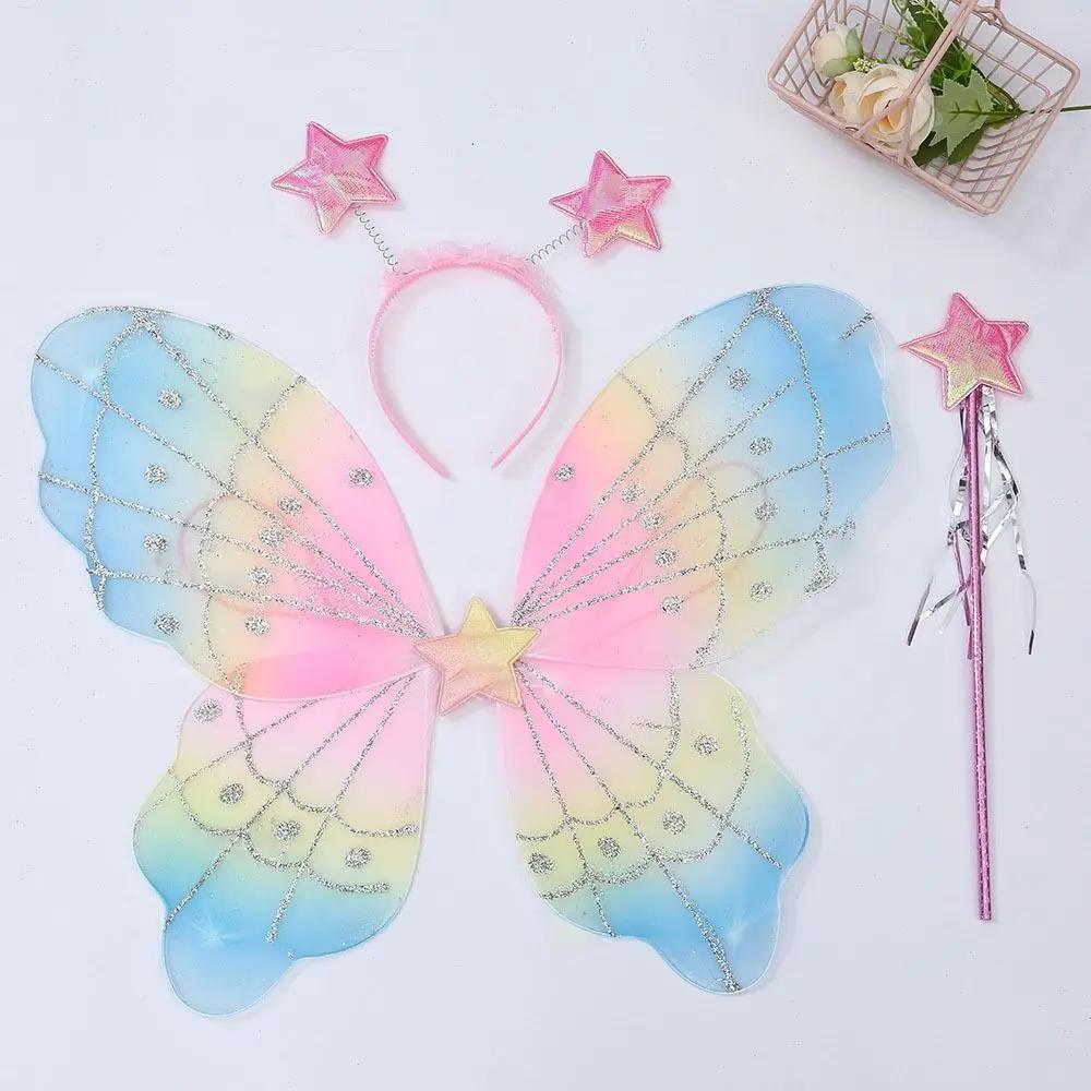 3pcs/set Princess Costume Fairy Wings Sets Dressing Up Party Props Dress-Up Wings DIY Halloween Decorations Angel Wings Girls