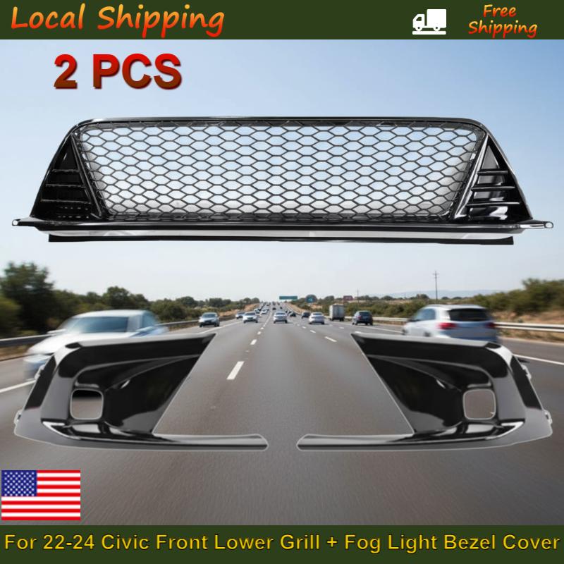 

2pcs High Quality Car Front Lower Grill For 22-24 Civic Gloss Blk Type-R Style Front Lower Grill and Fog Light Bezel Cover United States