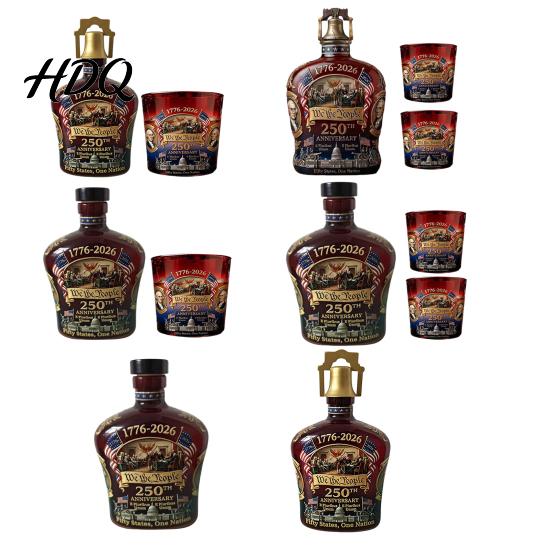 Collectible Patriotic Glassware 250th Anniversary Commemorative Wine Bottle Set Glass Decorative Mantelpiece Spirit Decanters for Celebrations