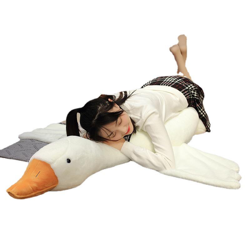 Large White Goose Plush Pillow - Stuffed Lying Toy for Hugs
