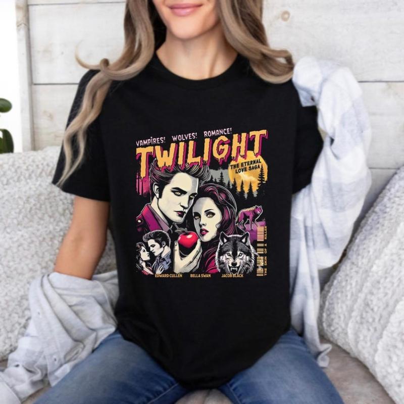 Vintage Movie Lovers Twilight Fans Homage Tshirt Gift for Book Lover Twilight Saga Comic Vampires Wolves RoUnisexce Retro Tee