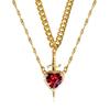 18k Gold Plated Clavicle Chain Necklace with Ruby Heart and Arrow Design, Inlaid Zircon, for Couples