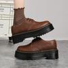 Thick-soled 3-hole small leather shoes women's low-top, brown British round head casual student muffin bottom short boots