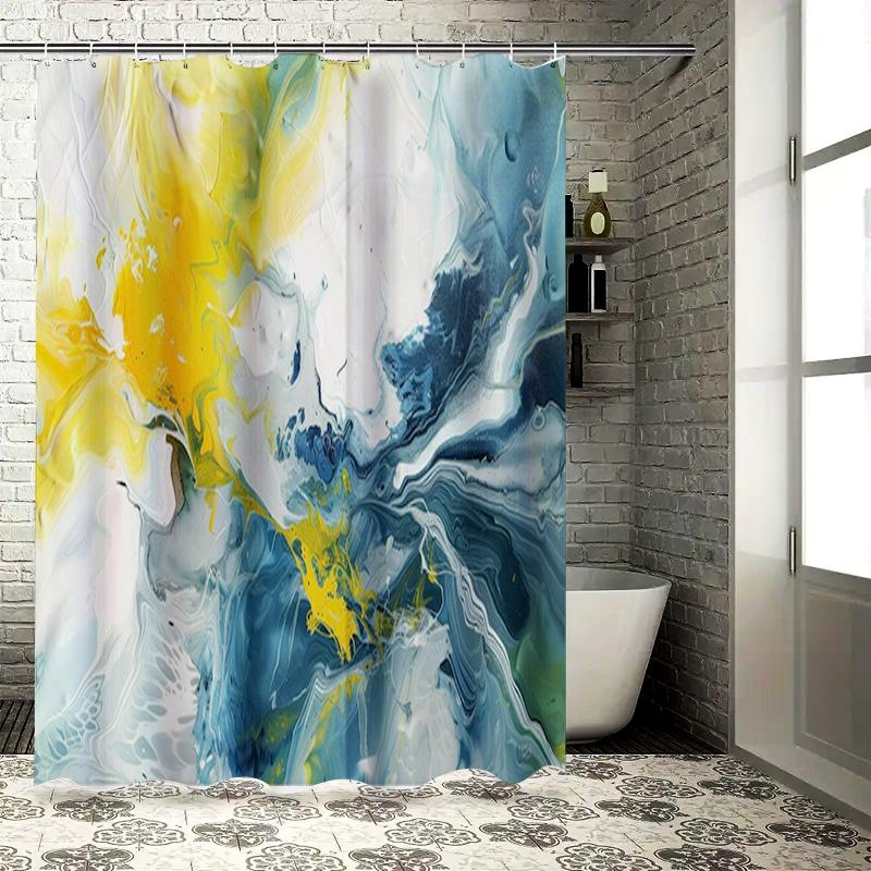 

Modern Abstract Shower Curtain Bright Blue Yellow Swirls for Bathroom Decor 72 x84 Polyester Fabric Water Resistant Bath Mat 90x180cm