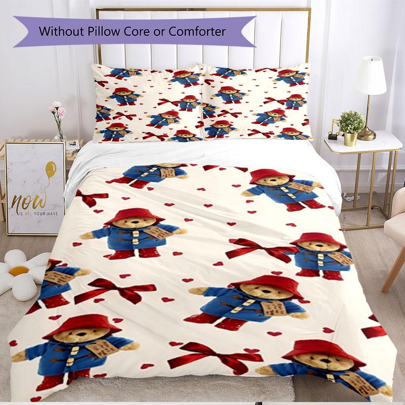 3pcs Duvet Cover Set (1*Duvet Cover + 2*Pillowcase, Without Core), Paddington Bear Print Soft All‑Season Bedding Set, Home Bedroom Decor Gift