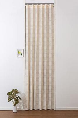 Stoffladen Nunoya Noren-Vorhang, Akkordeon-Stil, Stilvoll, Skandinavisch, Moderner Raumteiler [100 cm Breit x 250 cm Lang, MM-Kariert Beige]