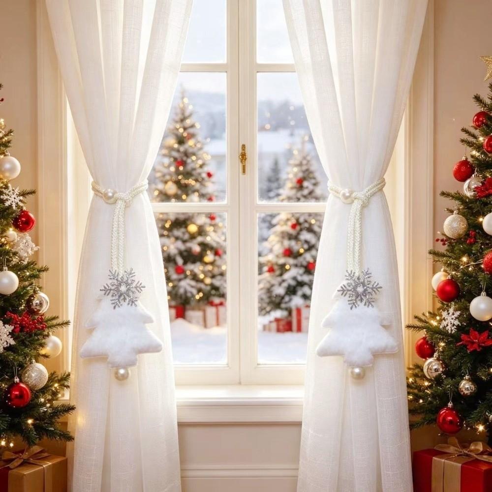 2PCS/SET Exquisite Snowflakes Curtain Rope Plush Curtain Strap Cute Curtain Buckles  Window Curtain