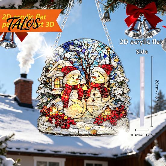 Santa Claus Snowman Patterns Colorful Acrylic Suncatcher, Stained Glass Style Christmas Hanging Ornaments, Durable Pieces Cat Pattern Sun Catcher