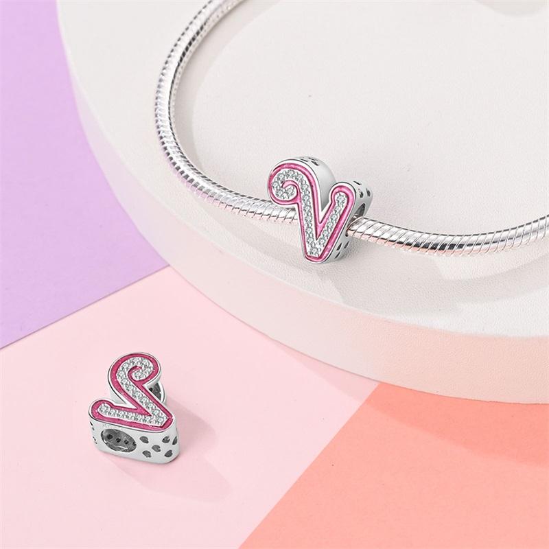 925 Silver Romantic Pink 26 Letters DIY Love Charms Beads Fit Qikaola 925 Original Bracelets Fine Birthday Jewelry Gift