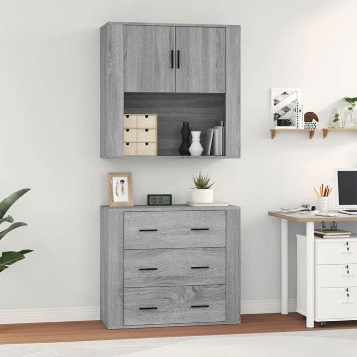 Buffet haut - Maison Exclusive - Sonoma gris - Bois d'ingénierie durable - Fixation murale