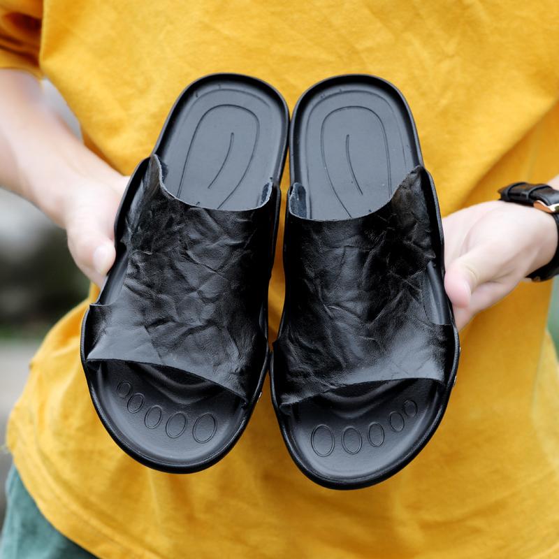 Fashion High Quality Slippers Men Genuine Leather Luxury Brand 2024 New Beach Flats Summer Casual Flip Flops Outdoor Slides for Men