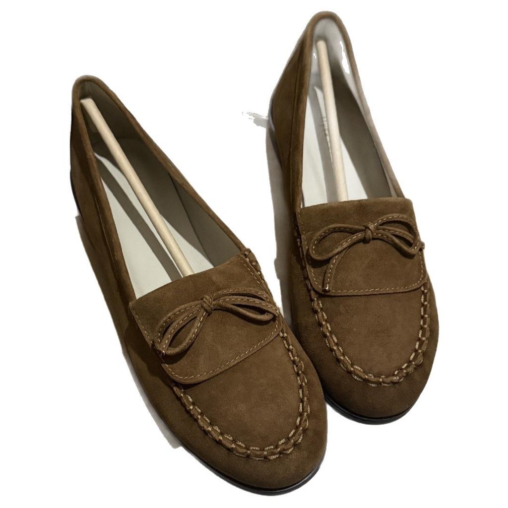 Cowhide version~ niche design sense, one pedal, versatile bow, round head, shallow mouth, soft bottom temperament, flat-soled Doudou shoes