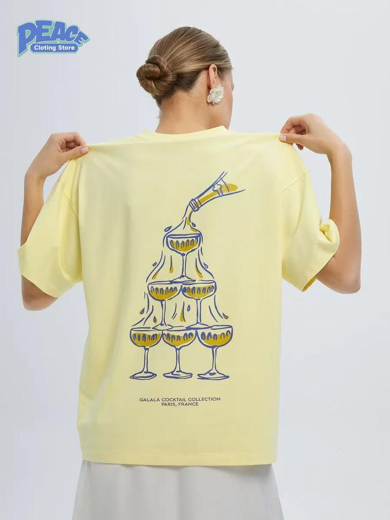 Drink Drink Drink Printed T-shirt Men and Women 100% Cotton T-shirt Summer Fashion Casual Comfy Couple Short Sleeve Top Harajuku