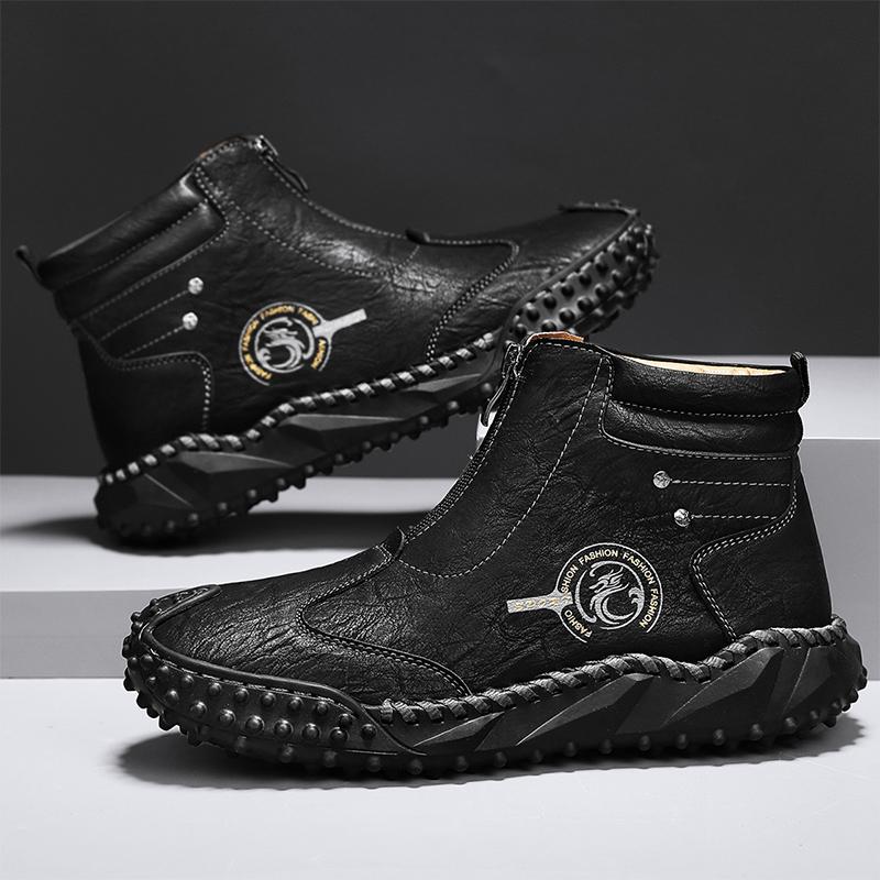 Fashion Outdoor Casual Leather Men's Boots Non-slip Hiking Climbing Boots Retro Style Comfortable Man Ankle Botas Leisure Walk Footwear