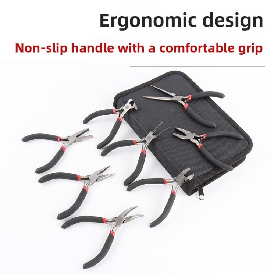 Jewelry pliers black and red 8-piece set pointed nose pliers 4.5-inch DIY handmade pliers multifunctional diagonal pliers mini p