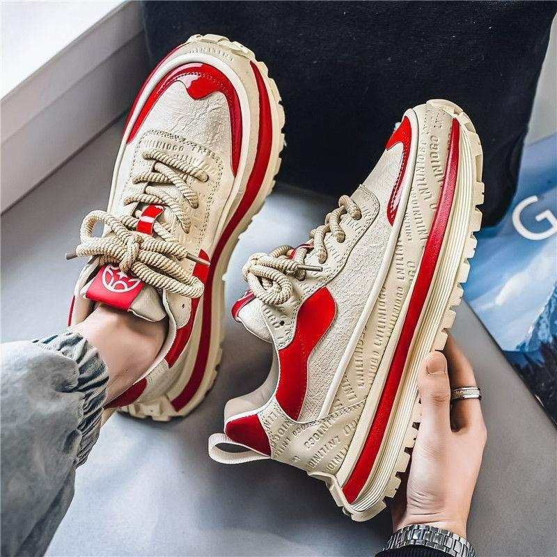 Men's Sneakers Platform Casual Shoes Breathable Low-Top Running Shoes Outdoor Trend Shoe Height Increase Lace-up Men Shoes