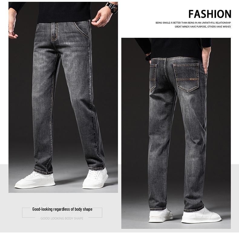 Pánské plus sametové rovné džíny volného střihu se šikmými kapsami – univerzální podzimní/zimní devítibodové kalhoty (Velká velikost k dispozici)