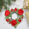 Pillar Candle Ring Artificial Wreath Pillar Candle Holder Greenery Rose Wreath for Easter Table Living Room Party Halloween