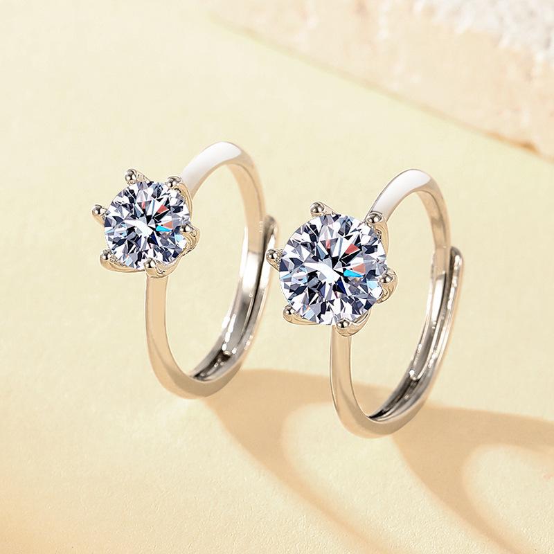 Adjustable Six-Prong Simulated Diamond Ring for Women & Couples