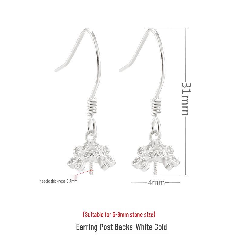 

925 Sterling Silver Daisy Earrings with Imitation Pearl, Amber, and Hetian Jade Inlays 925 Silver