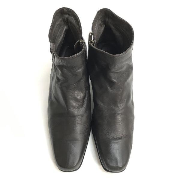 Ginza Washington Japan leather side zip short boots 23 dark brown heel(USED)