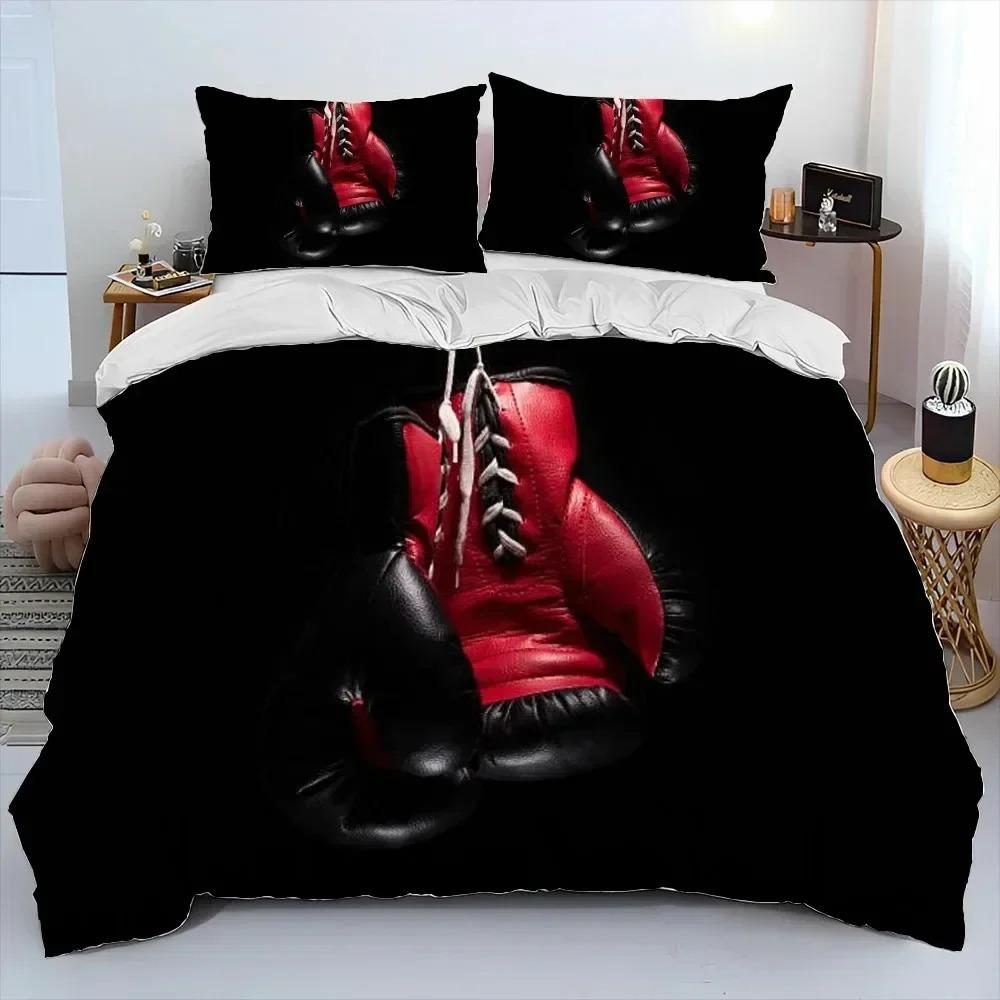 3-teiliges Bettwäsche-Set Rote Boxhandschuhe Boxer Kampf Bettwäsche-Set, Bettbezug Bett-Set Steppdecke Kissenbezug, King Queen Size Erwachsener