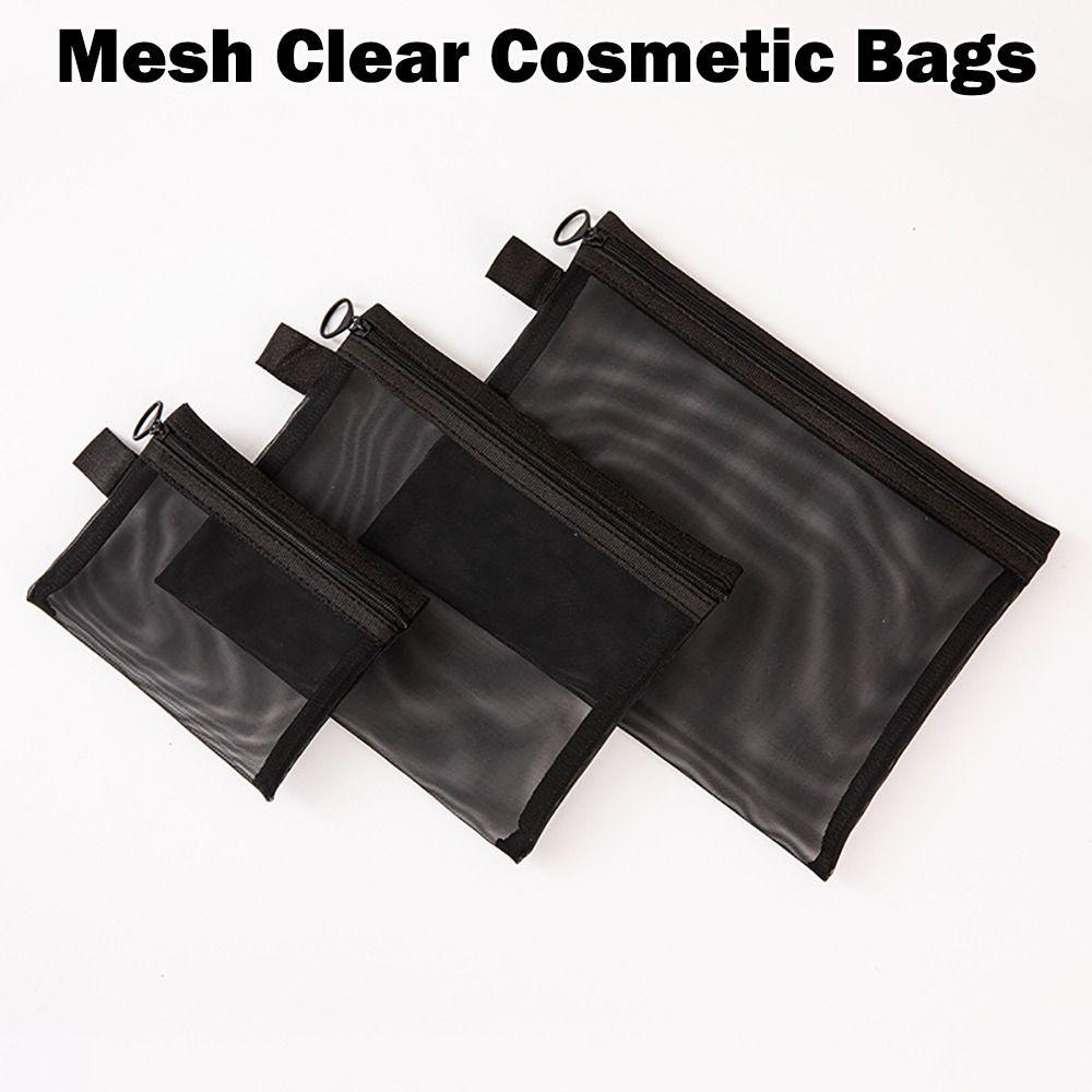 

Transparent Cosmetic Bag With Zipper Mesh Pouch Handbags Toiletry Wash Bags Travel White 23.5X18CM