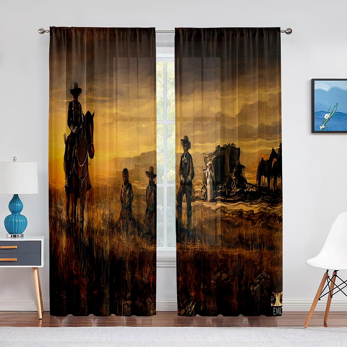 Ковбойские тюлевые шторы в западном стиле для домашнего офиса — фото 9