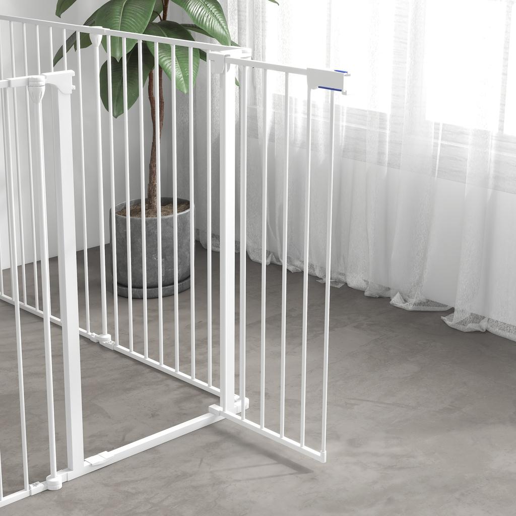 6 Panels Foldable Dog Playpen, Puppy Pen Crate with Door - White