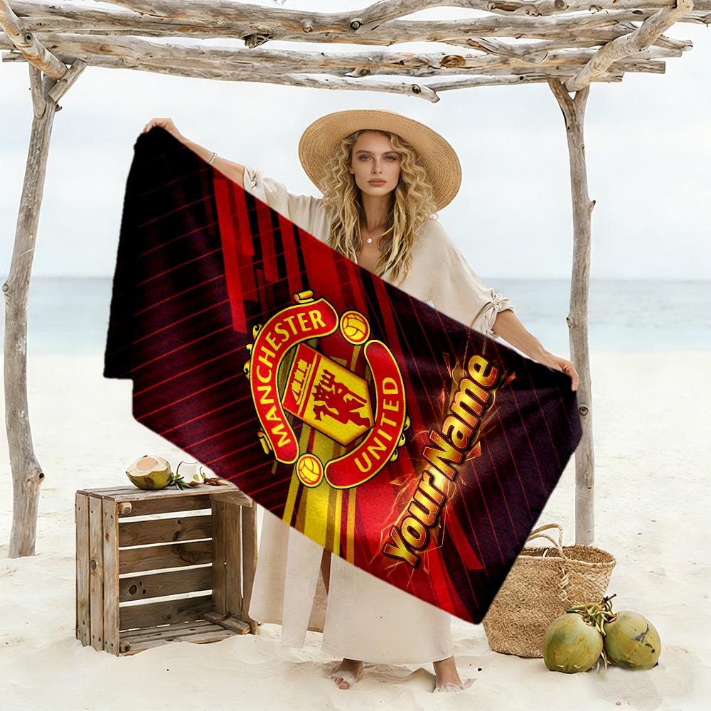Manchester Customize Text Beach Towel Quick-Dry Soft Microfiber