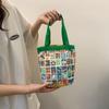 Cartoon Printed Graffiti Bucket Bag Lovely Cylinder Students Carry Lunch Bag Canvas Women Handbag