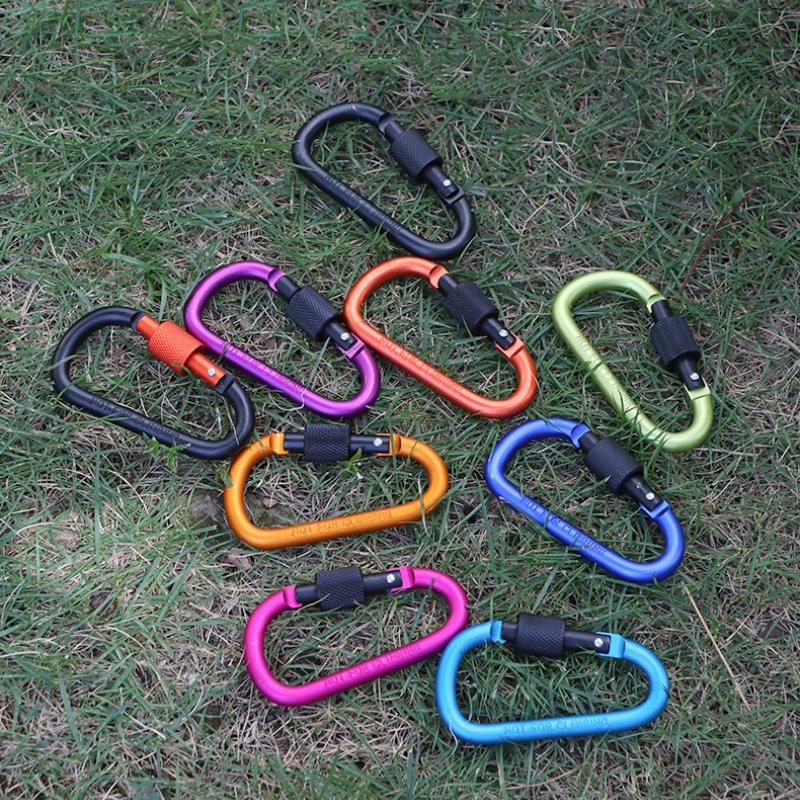 Outdoor Screw Lock Buckle D Shaped Carabiner Clasp Keyring Clip Camping Kits Sports Rope Buckle Water Cup Buckle  Tool
