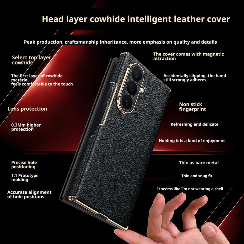 Luxury Premium Genuine Leather For Samsung Galaxy Z TriFold Case New Flip Magnetic Leather Full Protective Shockproof Cover