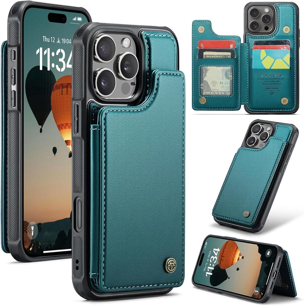 IPhone Wallet Protective Case with Card Holder, RFID Shielding, Men's and Women's Shock-absorbing Leather Bracket, Durable Protective Phone Case