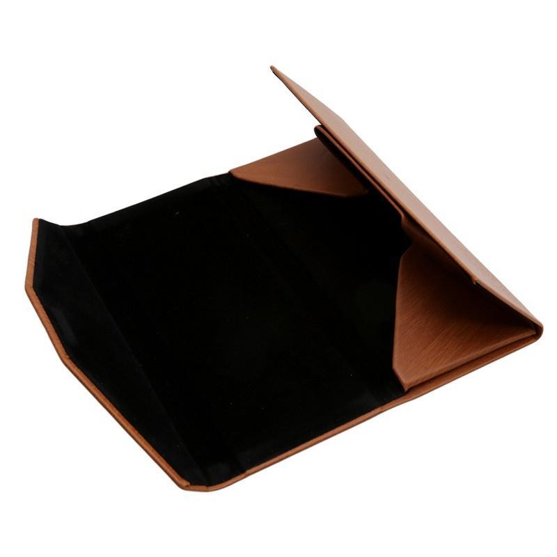 Triangular Folding Glasses Case High-Grade Leather Wood Box Plain Mirror Sunglasses Storage