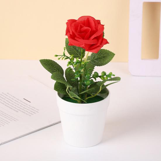 Artificial Potted Rose Desktop Faux Rose Bonsai Reusable Artificial Rose in Flower Pot for Home Office Decor Photography Prop